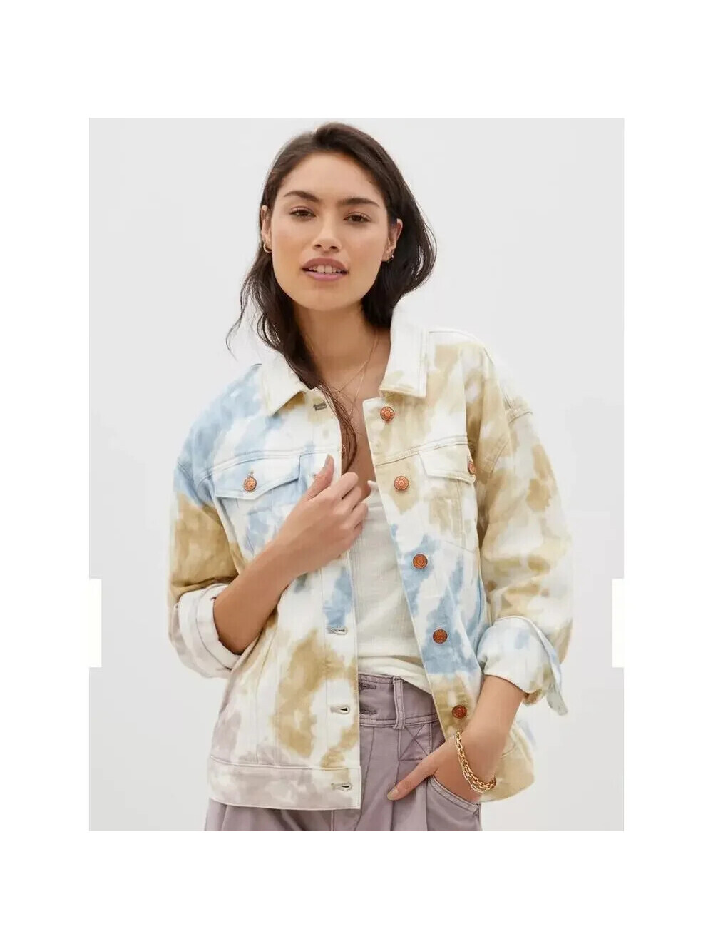 Pilcro Size M Denim Tie-dye Jacket Cotton Blend Hippie Western Cowgirl